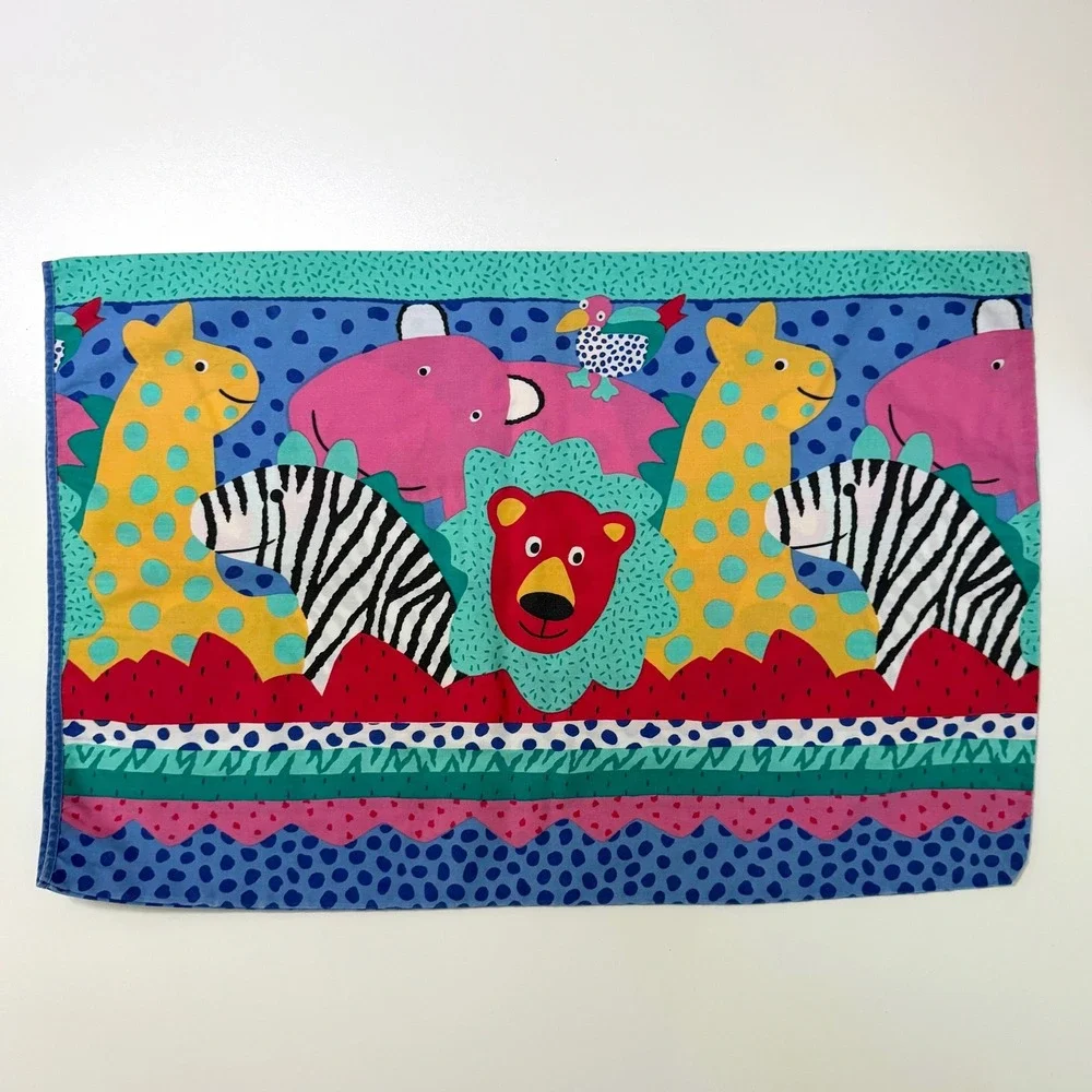 Vintage 90's Revman Zoo Jungle Animals Pillowcase Vintage Kids Colorful Standard